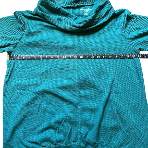 Woman Within Size M (14/16) Teal Blue Green Thermal Waffle Cowl Neck Tunic Top - Picture 5 of 8